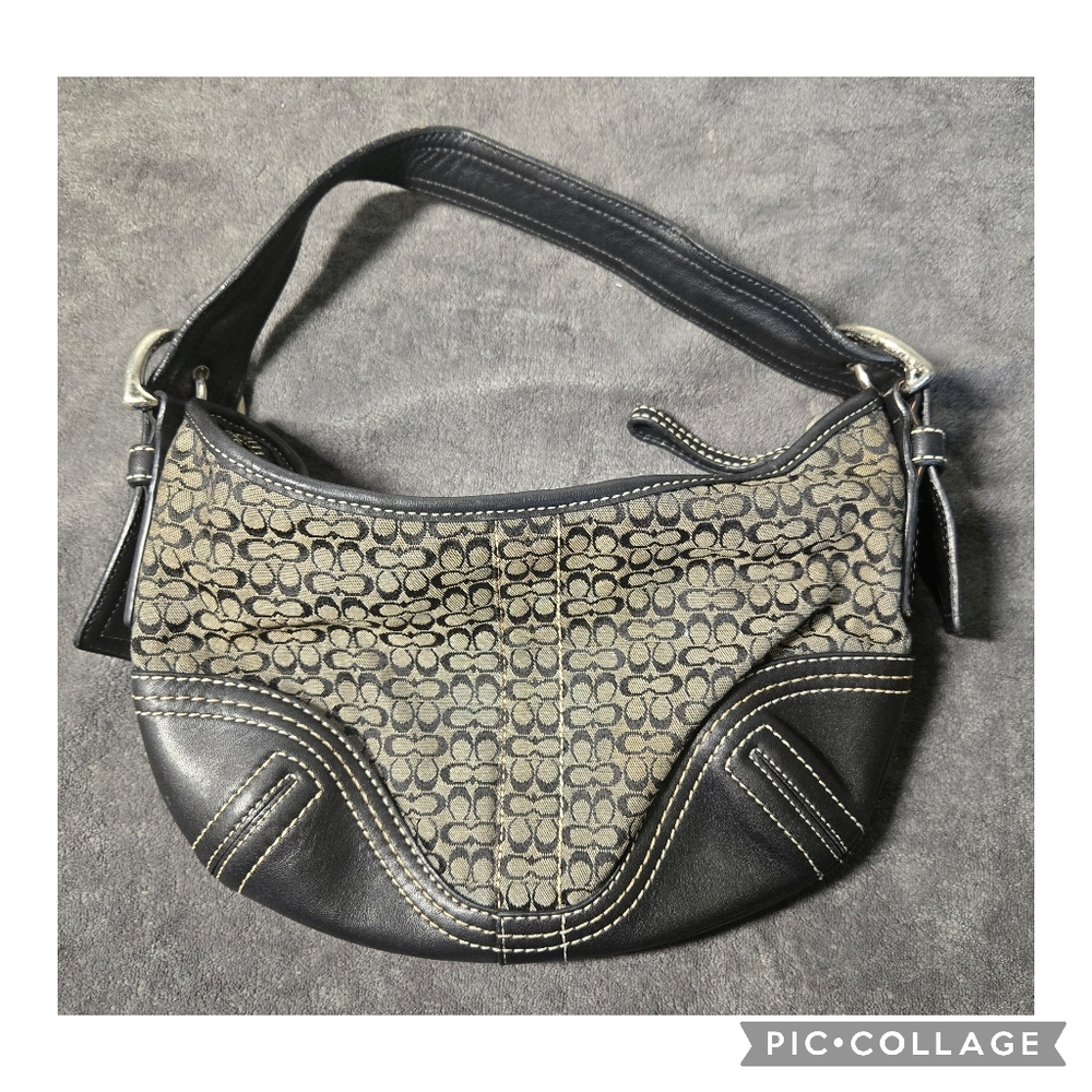 Coach Black and Gray Shoulder Bag with Leather Accents